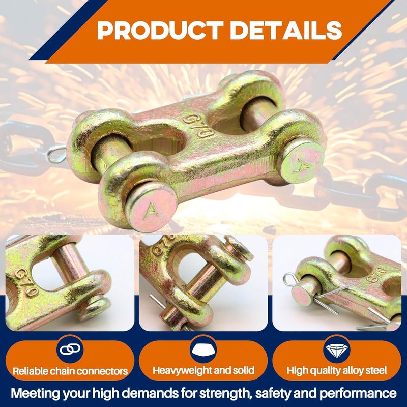 Terixe 4 Pack 3/8 Inch Twin Clevis Link, Alloy Steel Chain Repair Links for Safety Chains - 3/8 Chain Link Connector, Working Load Capacity of 6600 lbs - Image 5